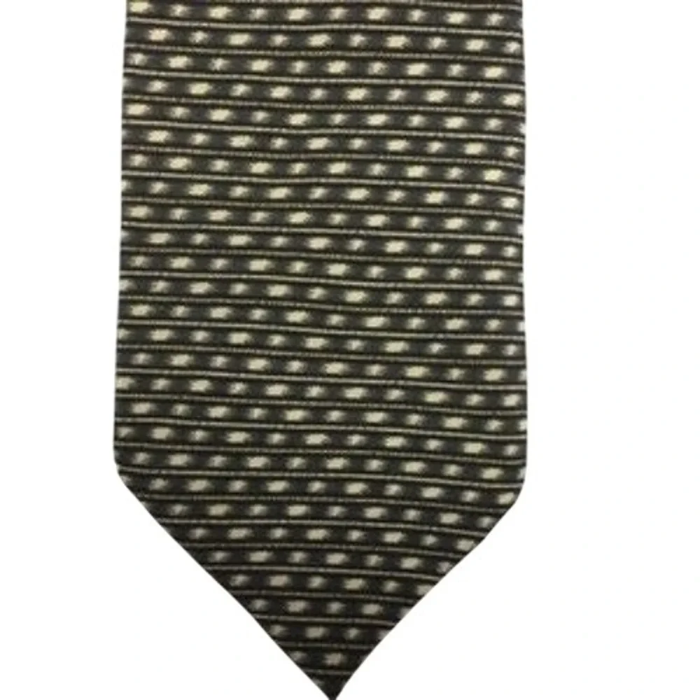 Claiborne Silk Tie Mens Black White Striped Pattern Classic Business USA Vintage